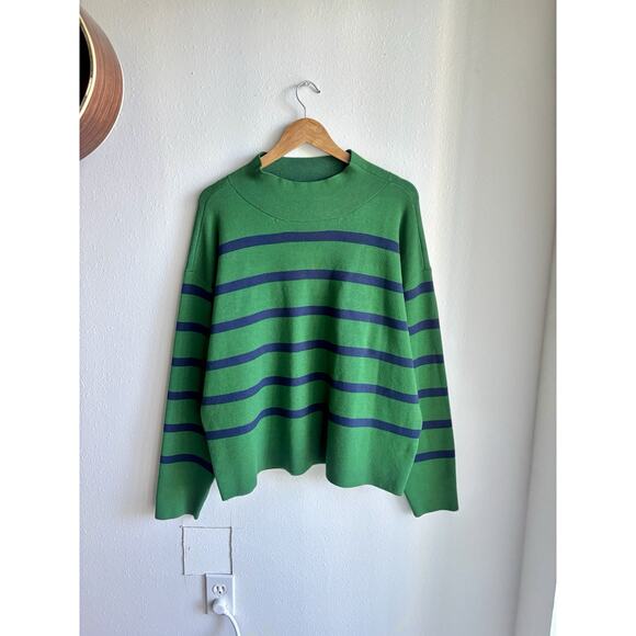 Maeve Carys Mock Neck Sweater Anthropologie Stripe Classic Size L - Picture 3 of 8